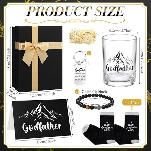 6 Pcs Godfather Proposal Gift Will You Be My Godfather Gift Box Set Includes Wine Glass Bracelet Keychain Card Socks for God Father Uncle from Godchild Baptism Father's Day(Uncle) in Saudi Arabia