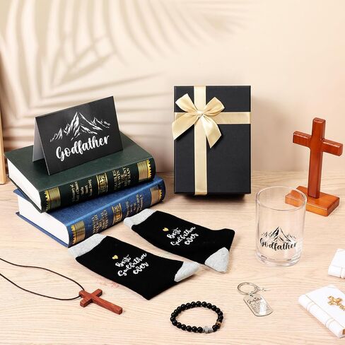 6 Pcs Godfather Proposal Gift Will You Be My Godfather Gift Box Set Includes Wine Glass Bracelet Keychain Card Socks for God Father Uncle from Godchild Baptism Father's Day(Uncle) in Saudi Arabia