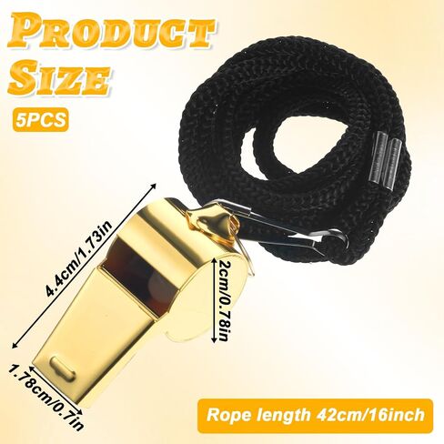 5 Pcs Stainless Steel Gold Whistle with Lanyard, Loud Crisp Sound Stainless Steel Sport Whistle, Referee Coach Whistles, Sports Whistles for Coaches, Referees, Emergency Outdoor Sports in Saudi Arabia