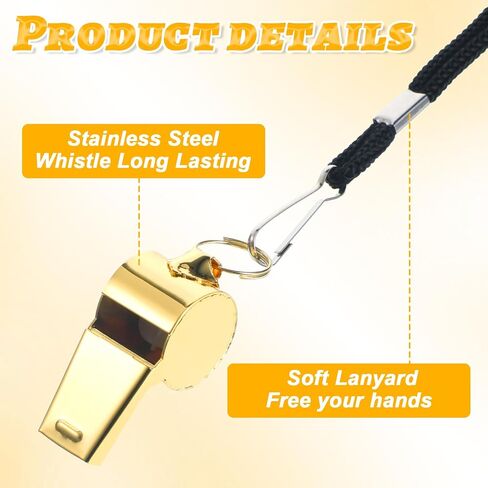5 Pcs Stainless Steel Gold Whistle with Lanyard, Loud Crisp Sound Stainless Steel Sport Whistle, Referee Coach Whistles, Sports Whistles for Coaches, Referees, Emergency Outdoor Sports in Saudi Arabia