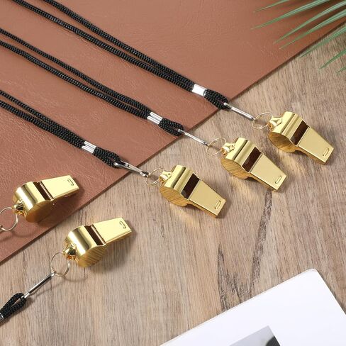 5 Pcs Stainless Steel Gold Whistle with Lanyard, Loud Crisp Sound Stainless Steel Sport Whistle, Referee Coach Whistles, Sports Whistles for Coaches, Referees, Emergency Outdoor Sports in Saudi Arabia