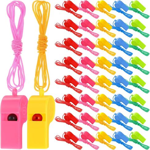 300 Pcs Plastic Whistles Bulk with Lanyard Loud Crisp Sound Sports Whistle for Christmas Birthday Party Goody Bag Fillers Referees Coaches Survival Emergency Camping, 5 Brilliant Colors in Saudi Arabia