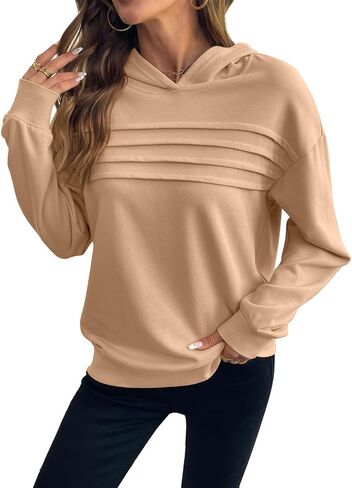 SHEWIN Womens Hoodies Casual Long Sleeve Pleated Solid Sweatshirt Fall Fashion 2025 Pullover Tops Regular Fit in Saudi Arabia