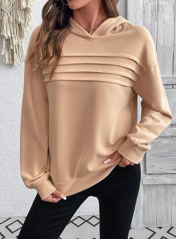SHEWIN Womens Hoodies Casual Long Sleeve Pleated Solid Sweatshirt Fall Fashion 2025 Pullover Tops Regular Fit in Saudi Arabia
