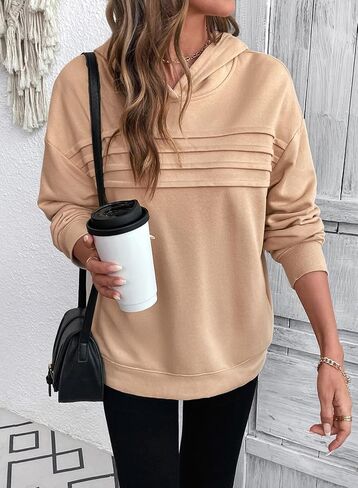 SHEWIN Womens Hoodies Casual Long Sleeve Pleated Solid Sweatshirt Fall Fashion 2025 Pullover Tops Regular Fit in Saudi Arabia