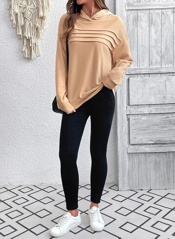 SHEWIN Womens Hoodies Casual Long Sleeve Pleated Solid Sweatshirt Fall Fashion 2025 Pullover Tops Regular Fit in Saudi Arabia