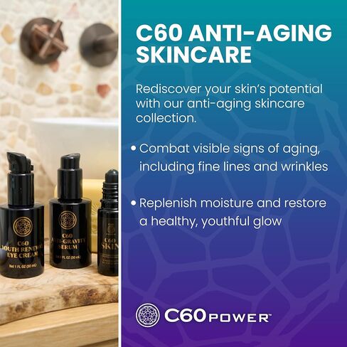 C60 Power Youth Renewal Cream - كريم للعين للتجاعيد والانتفاخ ، العناية بالبشرة المضادة للشيخوخة للنساء والرجال ، مع 99.99 ٪ من C60 نقي ، الببتيدات النحاسية ، والمكونات عالية الجودة - 1 Fl Oz in Kuwait