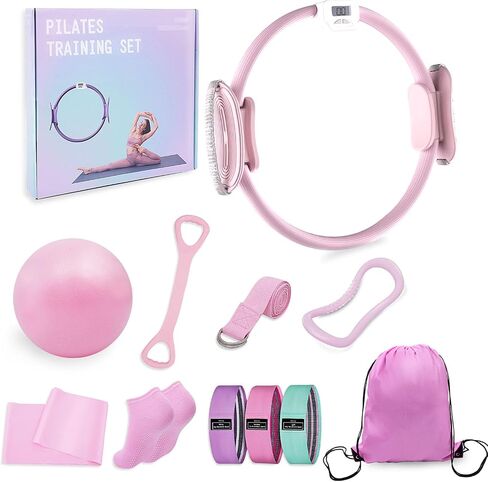 Pilates equipment for women, Home Pilates Kit with Counting Display Screen, Pilates ring and ball Set Magic Circle Hoop with Resistance Bands, Compact Toning Fitness Essentials Starter Set Accessories in Saudi Arabia
