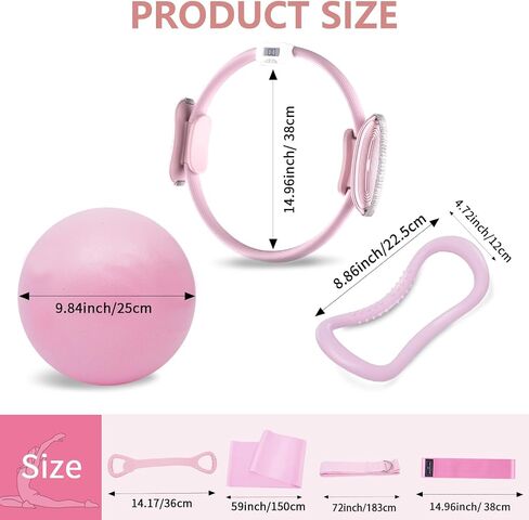 Pilates equipment for women, Home Pilates Kit with Counting Display Screen, Pilates ring and ball Set Magic Circle Hoop with Resistance Bands, Compact Toning Fitness Essentials Starter Set Accessories in Saudi Arabia