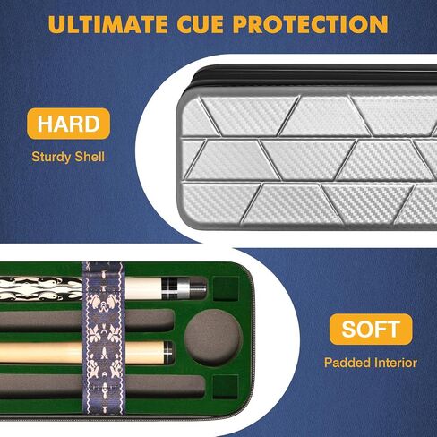 Pool Cue Case, Hard Shell Pool Stick Case 4x4 with 10 Padded Slots, Heavy-Duty Billiard Cue Bag with Soft Leather Handle and Shoulder Strap, Travel Snooker Stick Bag Carrier for Men and Women in Saudi Arabia