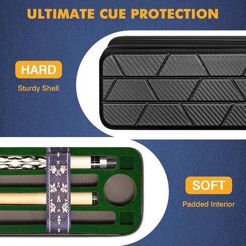 Pool Cue Case, Hard Shell Pool Stick Case 4x4 with 10 Padded Slots, Heavy-Duty Billiard Cue Bag with Soft Leather Handle and Shoulder Strap, Travel Snooker Stick Bag Carrier for Men and Women in Saudi Arabia