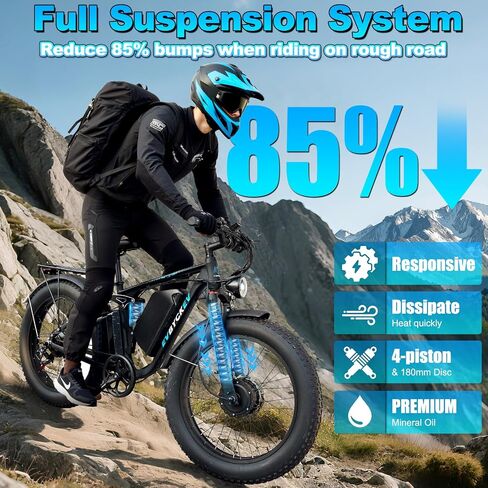 6000W Peak Electric Bike for Adults,58V Max-Output 1856Wh Dual Motor Ebike,47MPH 105Miles Range,24" x4.0 Fat Tire Hydraulic Disc Brake Full Suspension E-Bike for Off-Road Mountain Snow Commuter in Saudi Arabia