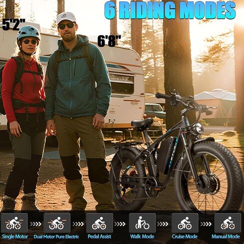 6000W Peak Electric Bike for Adults,58V Max-Output 1856Wh Dual Motor Ebike,47MPH 105Miles Range,24" x4.0 Fat Tire Hydraulic Disc Brake Full Suspension E-Bike for Off-Road Mountain Snow Commuter in Saudi Arabia