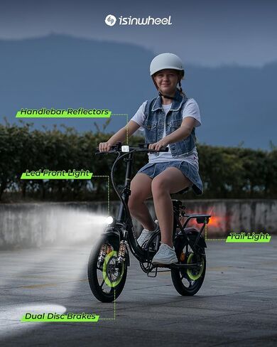 isinwheel U4 16 "دراجة كهربائية قابلة للطي للبالغين دراجة كهربائية مع تعليق، بطارية 10.4 أمبير، محرك 500 واط، سرعة قصوى 19 ميل في الساعة، خطوة من خلال الدراجات الكهربائية للبالغين، دراجة إلكترونية صغيرة للتنقل للبالغين والمراهقين in Saudi Arabia
