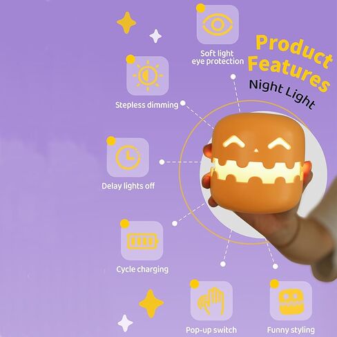 Cute Pumpkin Night Light, Halloween Party Decoration Pumpkin Lamp, USB Type-C Charging Bedside Lamp, Camping Light, Rechargeable Battery Powered LED Light, for Outdoor & Indoor (Hi) in Saudi Arabia