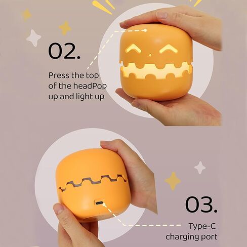 Cute Pumpkin Night Light, Halloween Party Decoration Pumpkin Lamp, USB Type-C Charging Bedside Lamp, Camping Light, Rechargeable Battery Powered LED Light, for Outdoor & Indoor (Hi) in Saudi Arabia