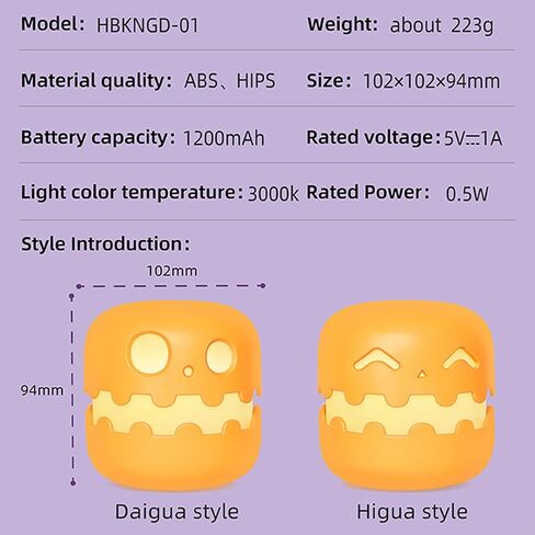 Cute Pumpkin Night Light, Halloween Party Decoration Pumpkin Lamp, USB Type-C Charging Bedside Lamp, Camping Light, Rechargeable Battery Powered LED Light, for Outdoor & Indoor (Hi) in Saudi Arabia