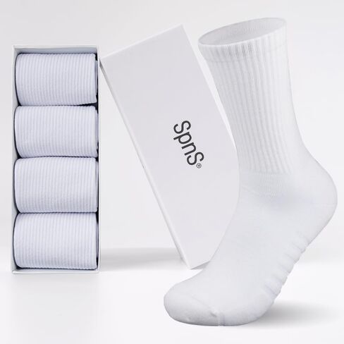 SpnS Athletic Cotton Crew Socks - 4 Pairs Soft Cushioned Seamless Toe Odor Control Daily Running Sport Socks for Men Women in Saudi Arabia