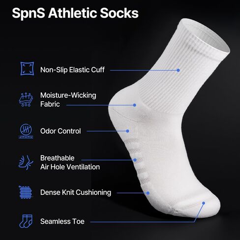 SpnS Athletic Cotton Crew Socks - 4 Pairs Soft Cushioned Seamless Toe Odor Control Daily Running Sport Socks for Men Women in Saudi Arabia