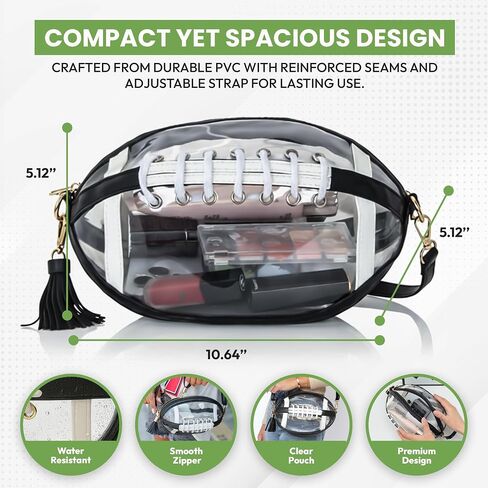 Clear Football Purse for Women - Clear Stadium Approved Purses for Game Day - 9.85"×6.7"×5.9 Small Purses For Women - Stadium Bag for Cosmetic - Makeup Bag & Football Accessories in Saudi Arabia
