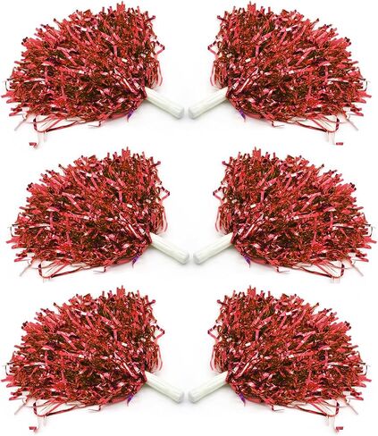 Wildarms 6PCS pom poms Cheerleading with Handle Rings - Perfect for Sports Teams, Dance Training, and Party Celebrations (Red-6pcs) in Saudi Arabia