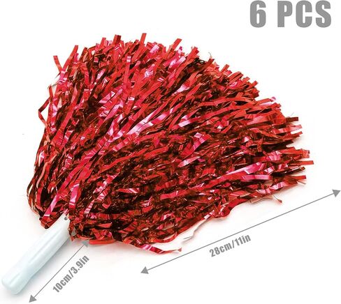 Wildarms 6PCS pom poms Cheerleading with Handle Rings - Perfect for Sports Teams, Dance Training, and Party Celebrations (Red-6pcs) in Saudi Arabia