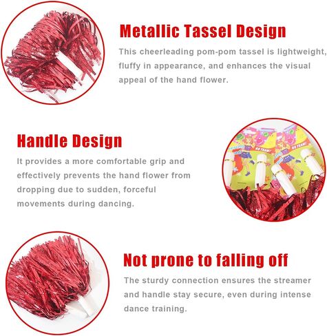 Wildarms 6PCS pom poms Cheerleading with Handle Rings - Perfect for Sports Teams, Dance Training, and Party Celebrations (Red-6pcs) in Saudi Arabia