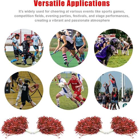 Wildarms 6PCS pom poms Cheerleading with Handle Rings - Perfect for Sports Teams, Dance Training, and Party Celebrations (Red-6pcs) in Saudi Arabia