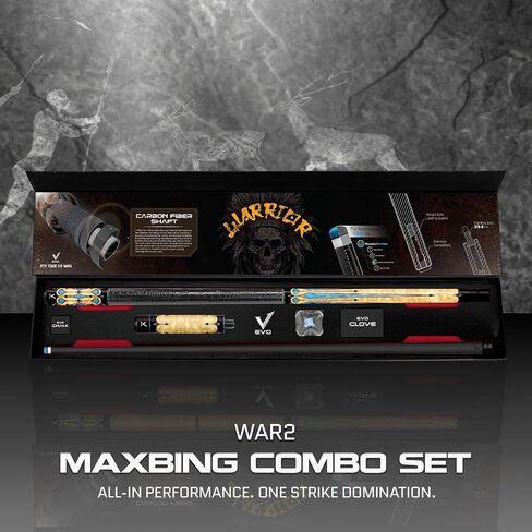 EVO Warrior Combo Maxbing Edition - Carbon Fiber Pool Cue Stick, 3/8 * 8 Pin Joint and 12.5mm Tip, Accessories 6" Extension, TIME Tip, Evo Chalk, Evo Glove in Saudi Arabia