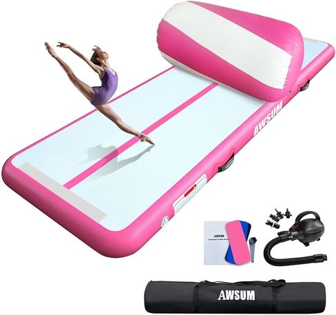 AWSUM 10/13ft Inflatable Gymnastics Mat Air Roller Barrel Tumble Track Tumbling Mat Back Backbend Trainer for Home Use/Gym/Cheerleading Springboard Handspring Equipment, with Electric Pump in Saudi Arabia