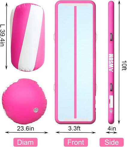 AWSUM 10/13ft Inflatable Gymnastics Mat Air Roller Barrel Tumble Track Tumbling Mat Back Backbend Trainer for Home Use/Gym/Cheerleading Springboard Handspring Equipment, with Electric Pump in Saudi Arabia