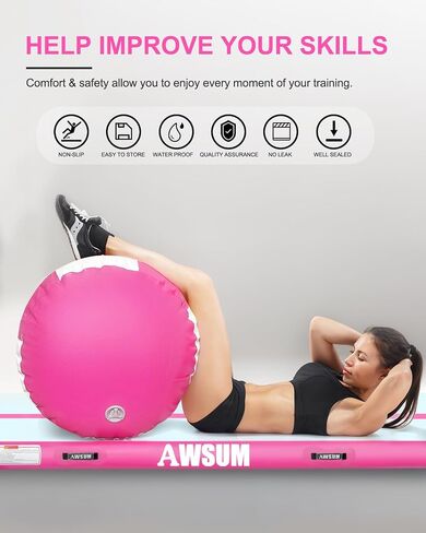 AWSUM 10/13ft Inflatable Gymnastics Mat Air Roller Barrel Tumble Track Tumbling Mat Back Backbend Trainer for Home Use/Gym/Cheerleading Springboard Handspring Equipment, with Electric Pump in Saudi Arabia