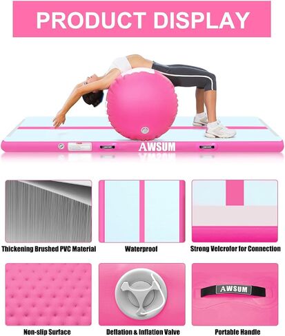 AWSUM 10/13ft Inflatable Gymnastics Mat Air Roller Barrel Tumble Track Tumbling Mat Back Backbend Trainer for Home Use/Gym/Cheerleading Springboard Handspring Equipment, with Electric Pump in Saudi Arabia