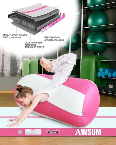 AWSUM 10/13ft Inflatable Gymnastics Mat Air Roller Barrel Tumble Track Tumbling Mat Back Backbend Trainer for Home Use/Gym/Cheerleading Springboard Handspring Equipment, with Electric Pump in Saudi Arabia