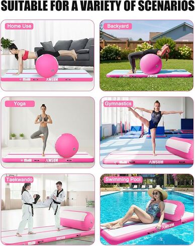 AWSUM 10/13ft Inflatable Gymnastics Mat Air Roller Barrel Tumble Track Tumbling Mat Back Backbend Trainer for Home Use/Gym/Cheerleading Springboard Handspring Equipment, with Electric Pump in Saudi Arabia