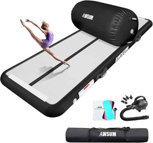 AWSUM 10/13ft Inflatable Gymnastics Mat Air Roller Barrel Tumble Track Tumbling Mat Back Backbend Trainer for Home Use/Gym/Cheerleading Springboard Handspring Equipment, with Electric Pump in Kuwait