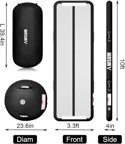 AWSUM 10/13ft Inflatable Gymnastics Mat Air Roller Barrel Tumble Track Tumbling Mat Back Backbend Trainer for Home Use/Gym/Cheerleading Springboard Handspring Equipment, with Electric Pump in Kuwait