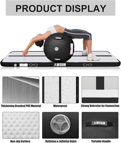 AWSUM 10/13ft Inflatable Gymnastics Mat Air Roller Barrel Tumble Track Tumbling Mat Back Backbend Trainer for Home Use/Gym/Cheerleading Springboard Handspring Equipment, with Electric Pump in Kuwait