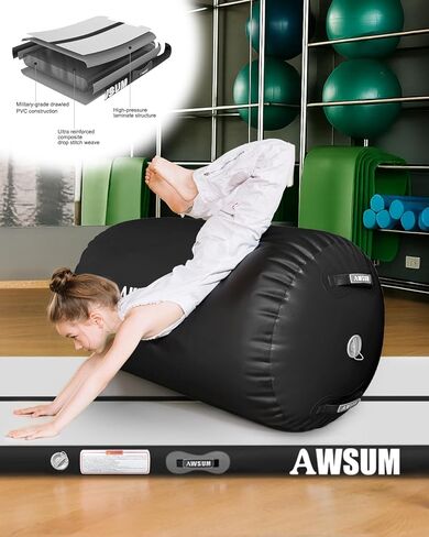 AWSUM 10/13ft Inflatable Gymnastics Mat Air Roller Barrel Tumble Track Tumbling Mat Back Backbend Trainer for Home Use/Gym/Cheerleading Springboard Handspring Equipment, with Electric Pump in Kuwait