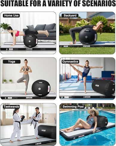 AWSUM 10/13ft Inflatable Gymnastics Mat Air Roller Barrel Tumble Track Tumbling Mat Back Backbend Trainer for Home Use/Gym/Cheerleading Springboard Handspring Equipment, with Electric Pump in Kuwait