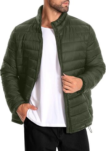 WHN Men Puffer Jacket Coat Lightweight Winter Waterproof Windproof Stand Collar Full Zipper Coats with 3 Pockets in Saudi Arabia