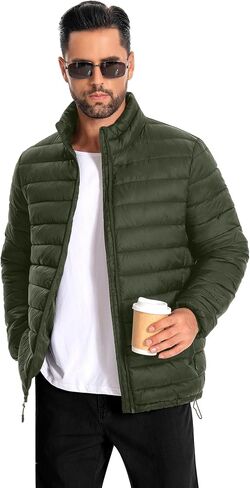 WHN Men Puffer Jacket Coat Lightweight Winter Waterproof Windproof Stand Collar Full Zipper Coats with 3 Pockets in Saudi Arabia