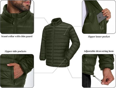 WHN Men Puffer Jacket Coat Lightweight Winter Waterproof Windproof Stand Collar Full Zipper Coats with 3 Pockets in Saudi Arabia