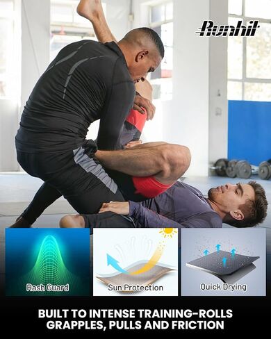 قمصان Runhit الرجالية BJJ Rash Guard Jiu Jitsu قمصان ضغط طويلة الأكمام لـ MMA No GI المصارعة تصارع الطبقة الأساسية الرياضية in Kuwait