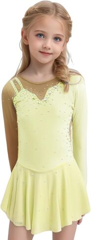 Figure Skating Dress Long Sleeve with Rhinestone Inlay Suitable for Adult and Girl Competitions and Performance in Kuwait