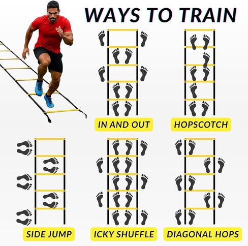 Agility Ladder 20ft 12 Rungs Premium Tangle Free Speed Training Equipment for Football Soccer Basketball Footwork Quickness Exercise Workout Drills for Kids Adults Youth Portable in Saudi Arabia
