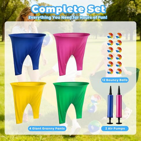 لعبة Granny Pants Outdoor، 4 قطع لعبة Granny Pants Yard للبالغين والأطفال، ألعاب خارجية عملاقة مع 4 سراويل كبيرة الحجم و12 كرة نطاطة، مجموعة ألعاب ميدانية للحفلات العائلية in Saudi Arabia
