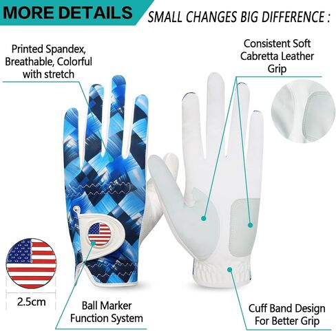 Golf Gloves Men Left Hand Right Handed 1 Pack with USA Flag Ball Marker, Leather Weathersof Grip Soft Golfer Mens Glove in Saudi Arabia