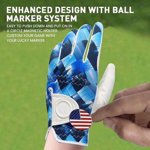 Golf Gloves Men Left Hand Right Handed 1 Pack with USA Flag Ball Marker, Leather Weathersof Grip Soft Golfer Mens Glove in Saudi Arabia