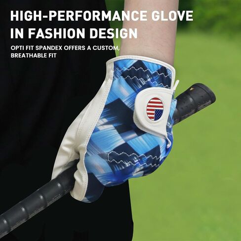 Golf Gloves Men Left Hand Right Handed 1 Pack with USA Flag Ball Marker, Leather Weathersof Grip Soft Golfer Mens Glove in Saudi Arabia
